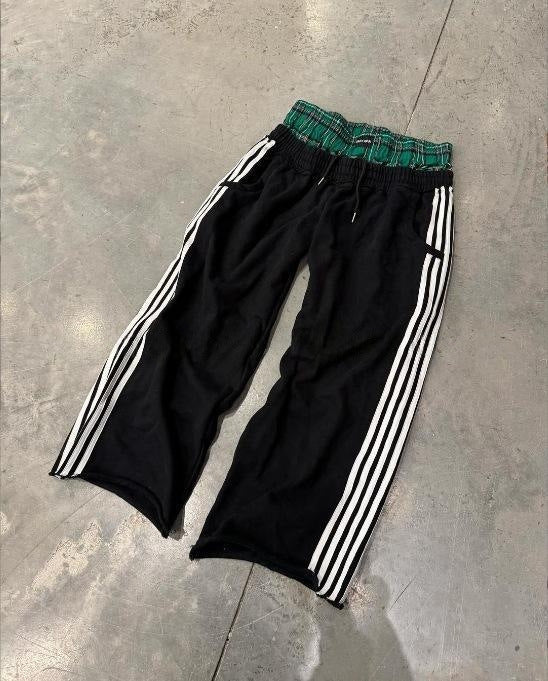 Vintage gestreepte casual joggingbroek met contrast en hoge taille
