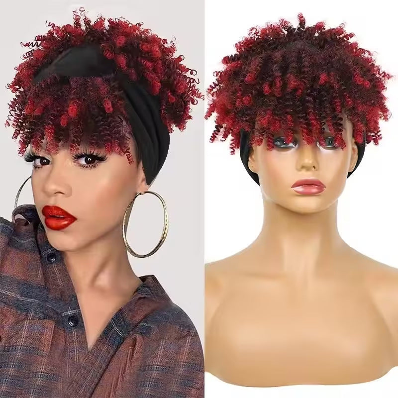 Women's Curly Headband Wig with Bangs