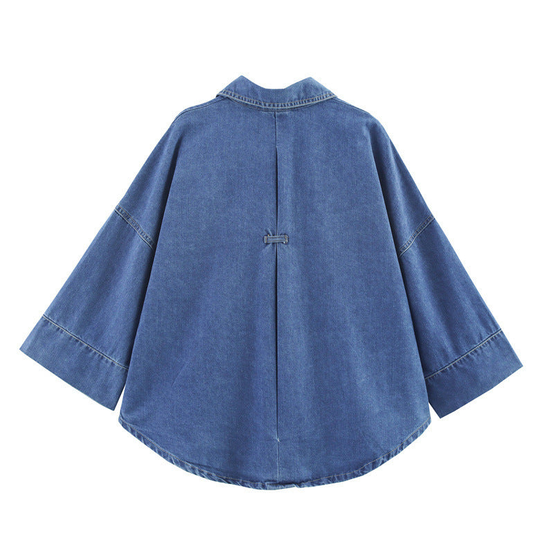 Wide Sleeve Denim Shirt and Pleated Pants