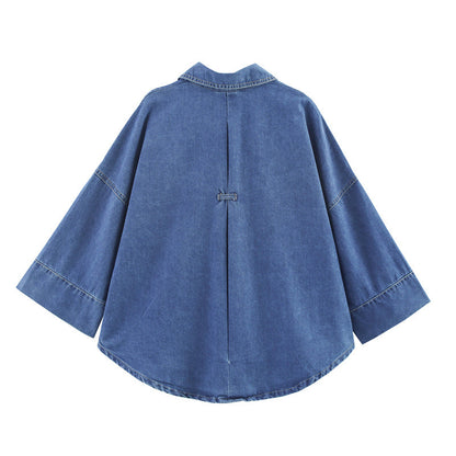Wide Sleeve Denim Shirt and Pleated Pants