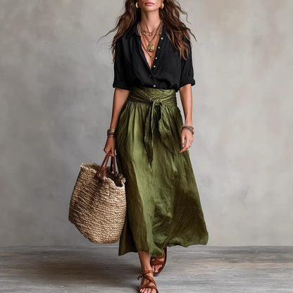Women's Color-Block Skirt and Shirt Set