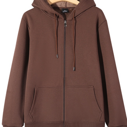 Zip-Up Hooded Cotton Cardigan Sweatshirt