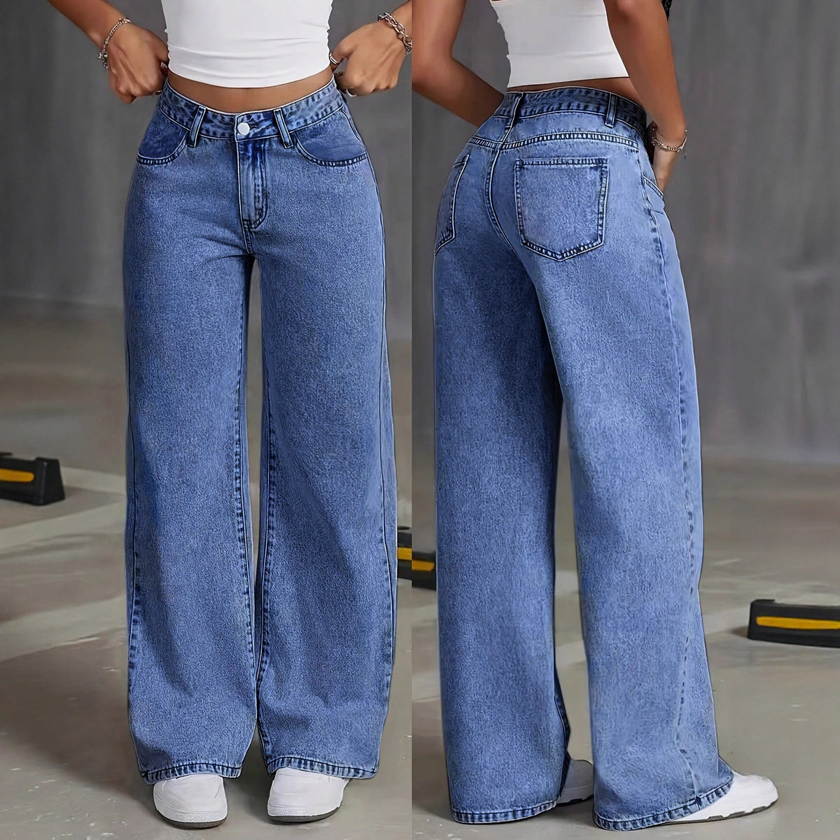 Women's High Waisted Retro Straight Leg Denim Pants