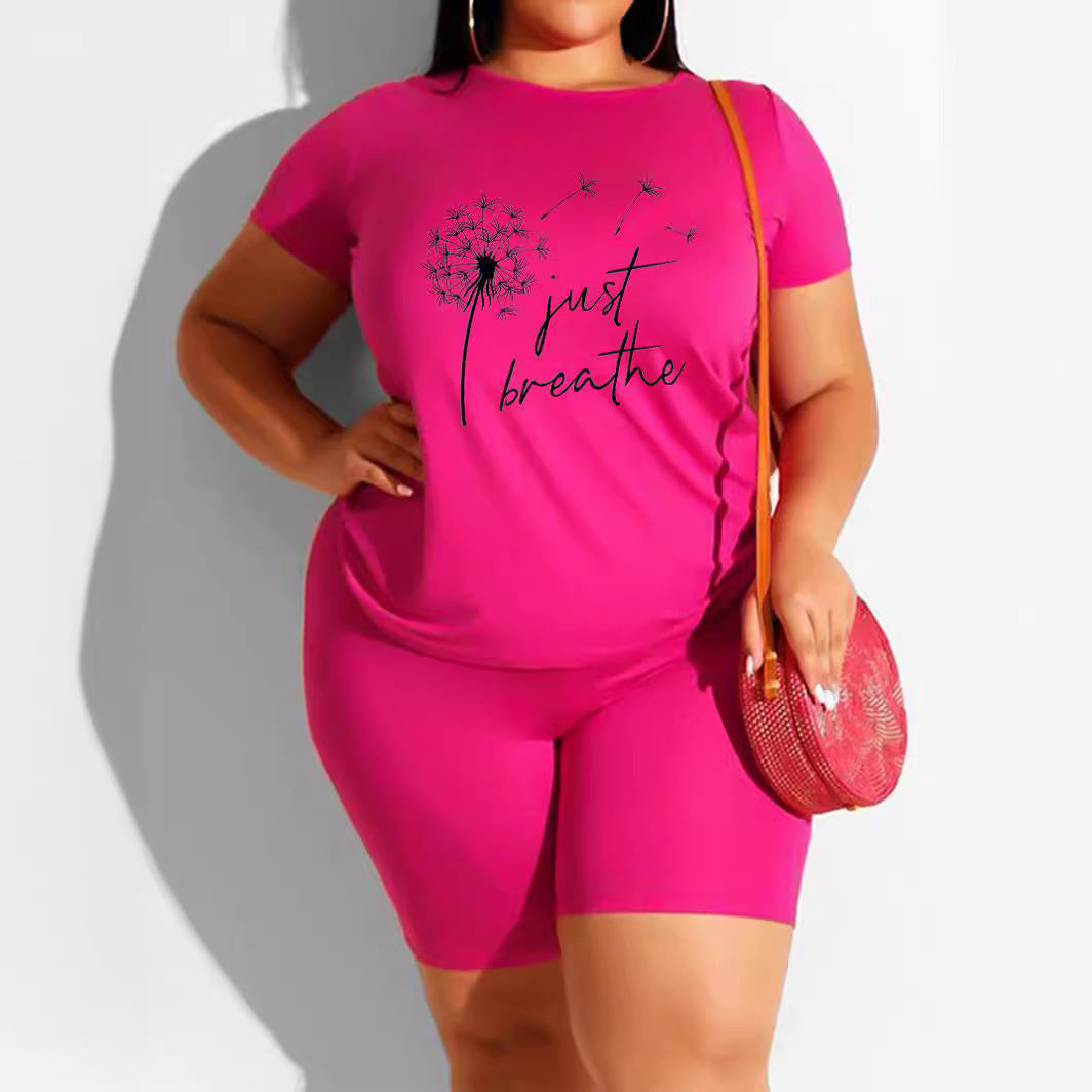 Losse plus-size print casual pak met verlaagde schoudermouwen