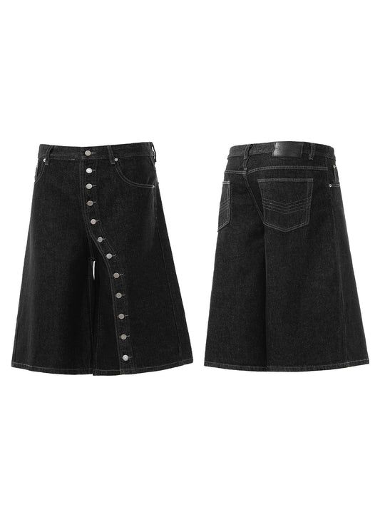 Womens Retro Button-Down Denim Cropped Pants