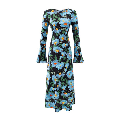 Floral Print Chiffon Dress with Bell Sleeves