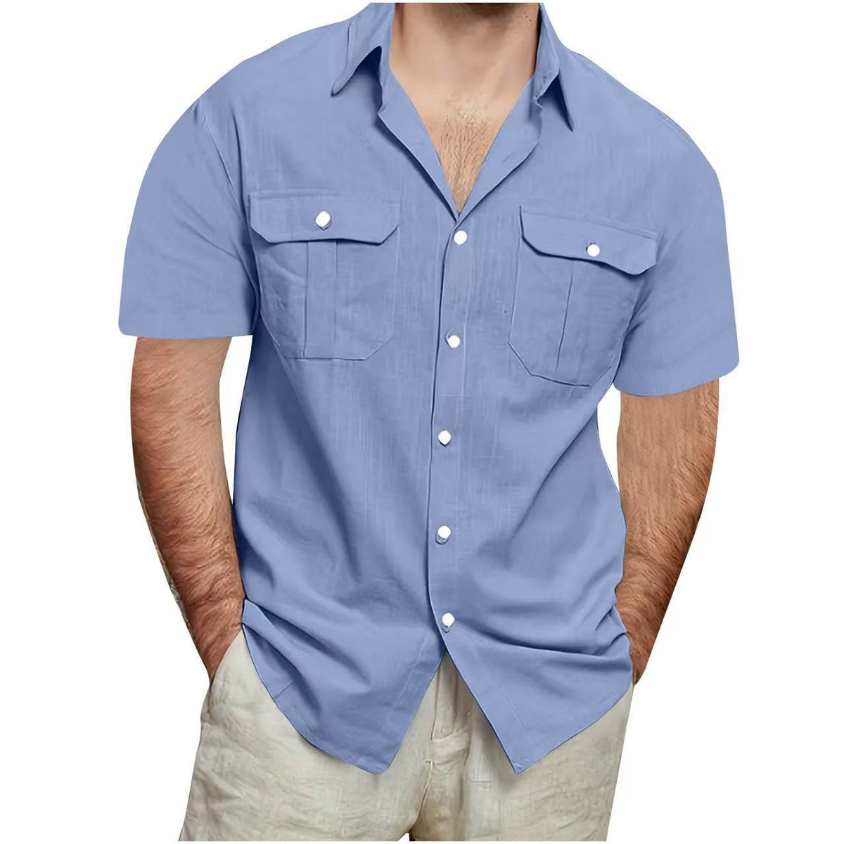 Mens Short Sleeve Linen Cotton Shirt