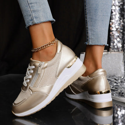 Spring and autumn new foreign trade plus size ladies slope heel Europe and the United States front lace side zipper casual sports shoes wholesale