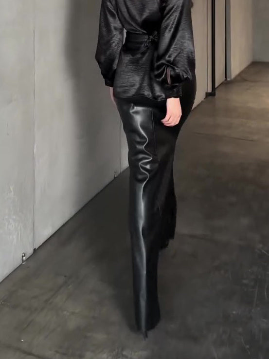 Zwarte maxi-kokerrok van imitatieleer