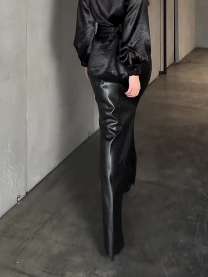 Zwarte maxi-kokerrok van imitatieleer