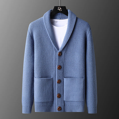 Slim fit gebreide herencardigan met zakken en omgeslagen kraag