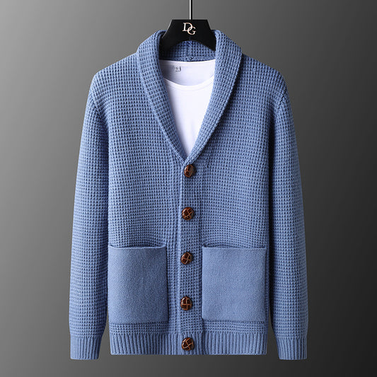Slim fit gebreide herencardigan met zakken en omgeslagen kraag