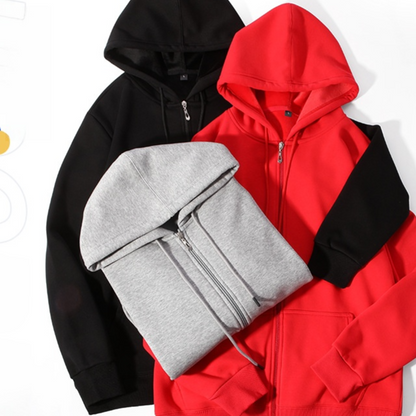 Zip-Up Hooded Cotton Cardigan Sweatshirt