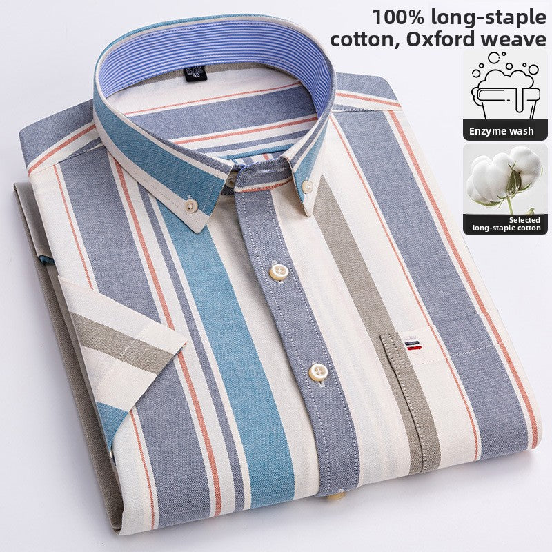 Men's 100% Cotton Plaid Short Sleeve Shirt Oxford Casual Square Collar