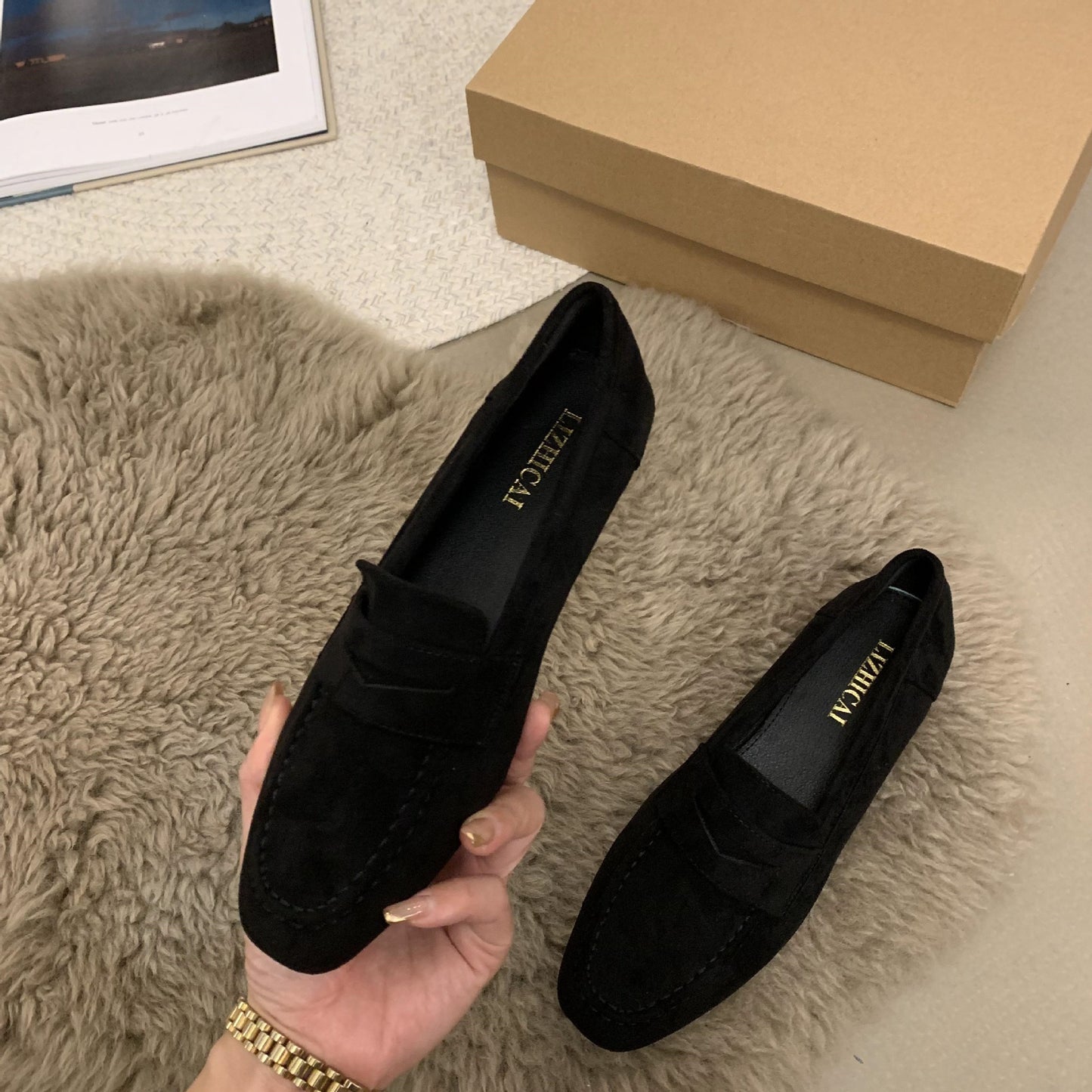 Womens Suede Slip-On Loafers