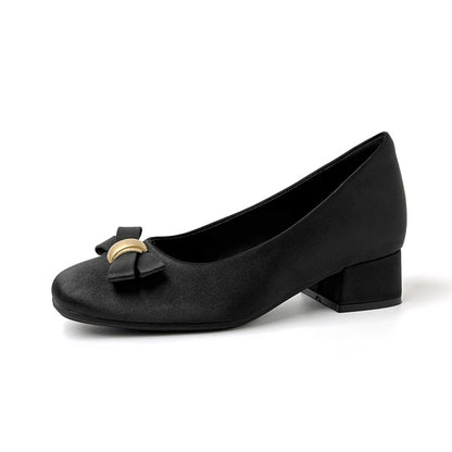 Women's Square Toe Satin Bowknot Heels