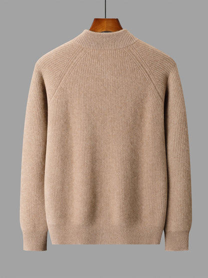 Men's Pure Cashmere V-Neck Cardigan Sweater Solid Color Long Sleeve Buttoned Knitwear