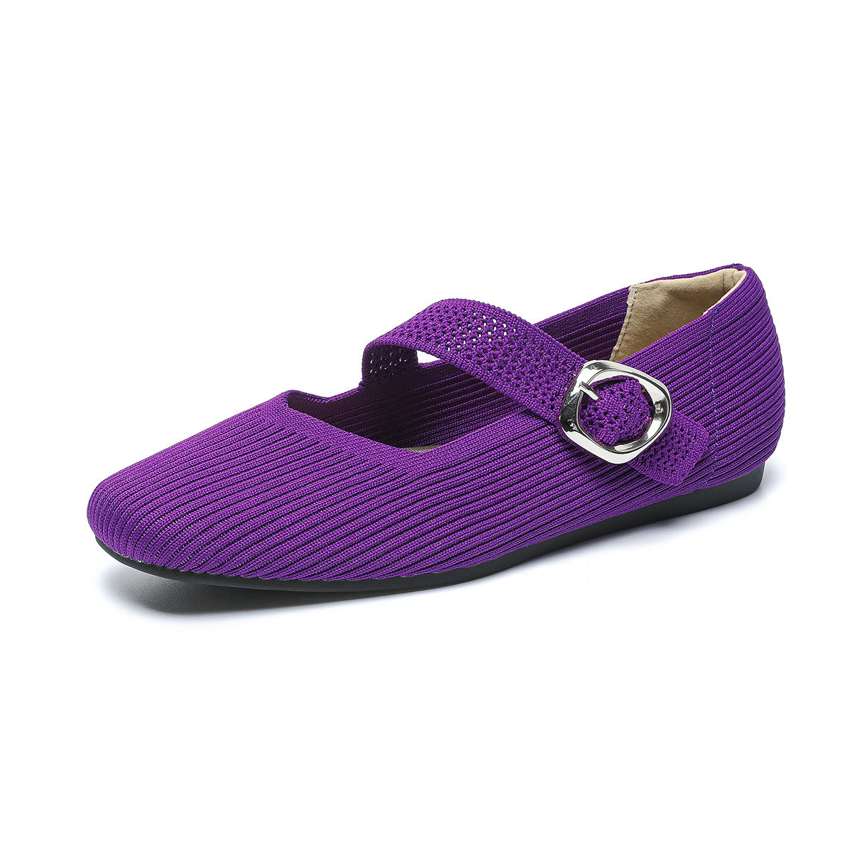 Mary Jane Flat Shoes Square Toe Buckle Strap