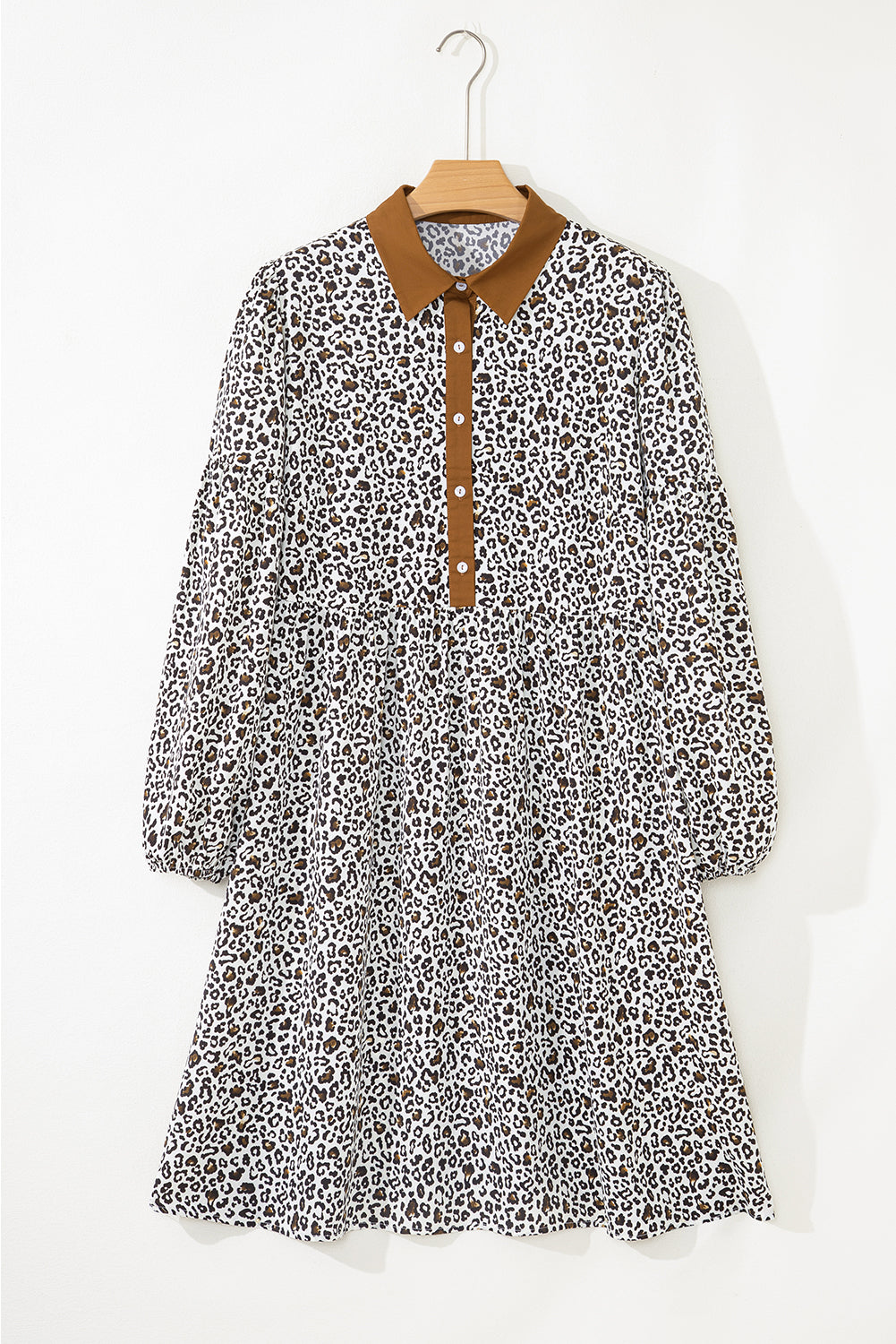 Plus size mini-jurk met knoopsluiting V-hals luipaard of bloemenprint losse pasvorm