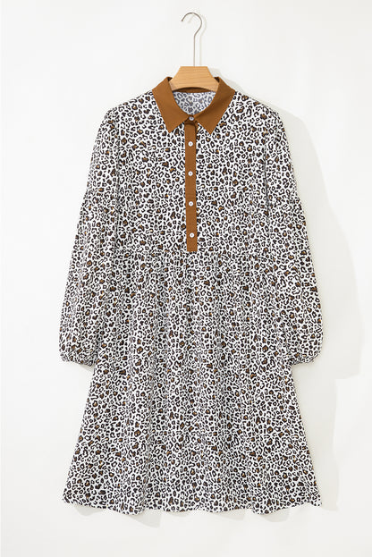 Plus size mini-jurk met knoopsluiting V-hals luipaard of bloemenprint losse pasvorm