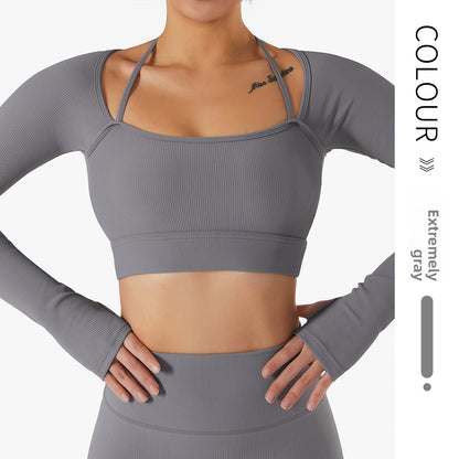Womens Halterneck Long Sleeve Yoga Suit Tight Fitness Wear