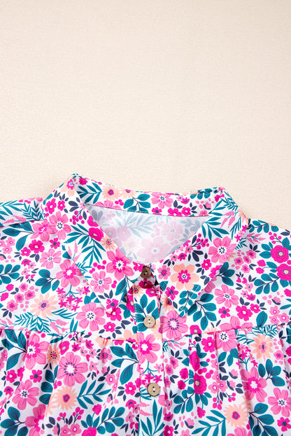 Roze A-lijn jurk met bloemenprint en halve knoopjes plus size