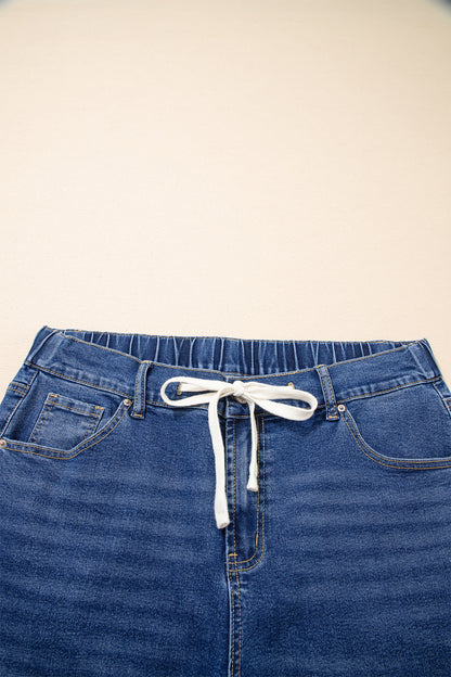 Jeans met acid wash-effect en vetersluiting plus size