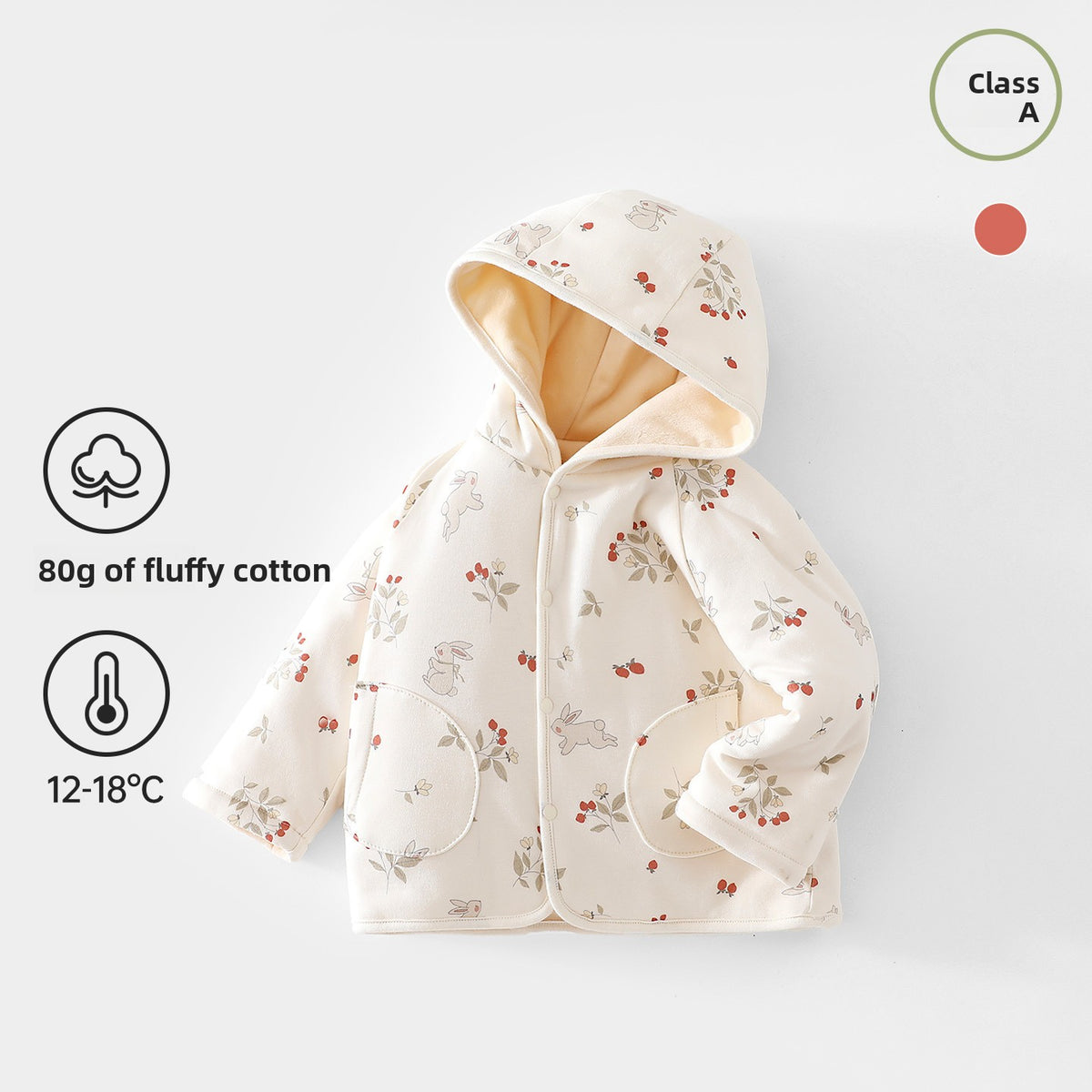 Baby Hooded Jacket 100% Cotton Quilted Warm Cartoon Coat for Toddlers