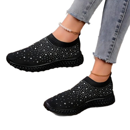 Mesh Rhinestone Flat Casual Shoes