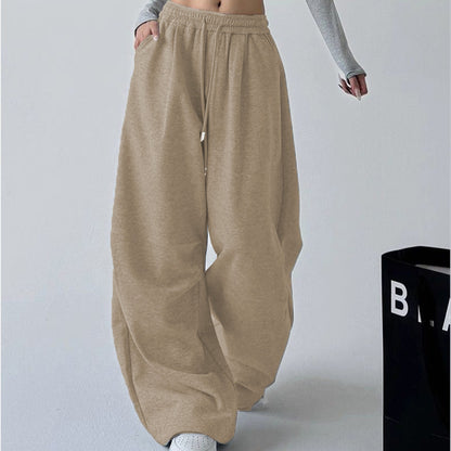 Women's Straight Loose Fleece-Lined Drawstring Casual Pants