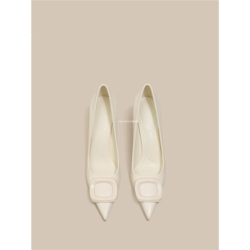 French Square Buckle Pointed Toe Stiletto Heels