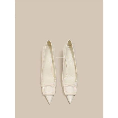 French Square Buckle Pointed Toe Stiletto Heels