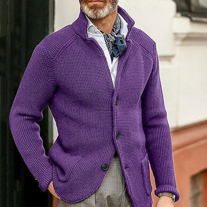 Mens Thick Knit Cardigan Sweater with Buttoned Lapel