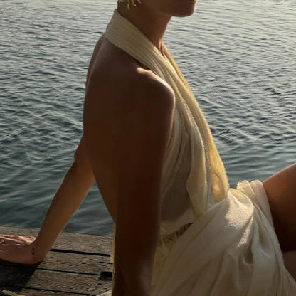 Halter Rugloze V-hals Top En Lange Rok In Vakantie Stijl