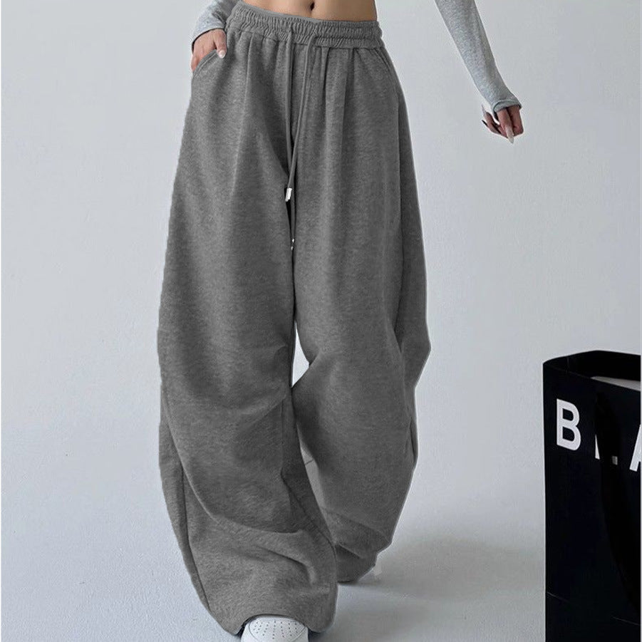 Women's Straight Loose Fleece-Lined Drawstring Casual Pants