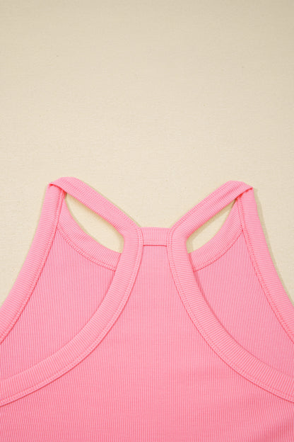 Geribde slim-fit tanktop en minirok met elastische taille 2-delige set