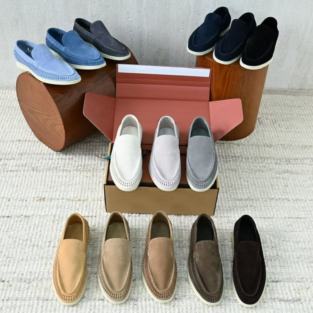 Retro British-style suede woven breathable one-piece slip-on loafers