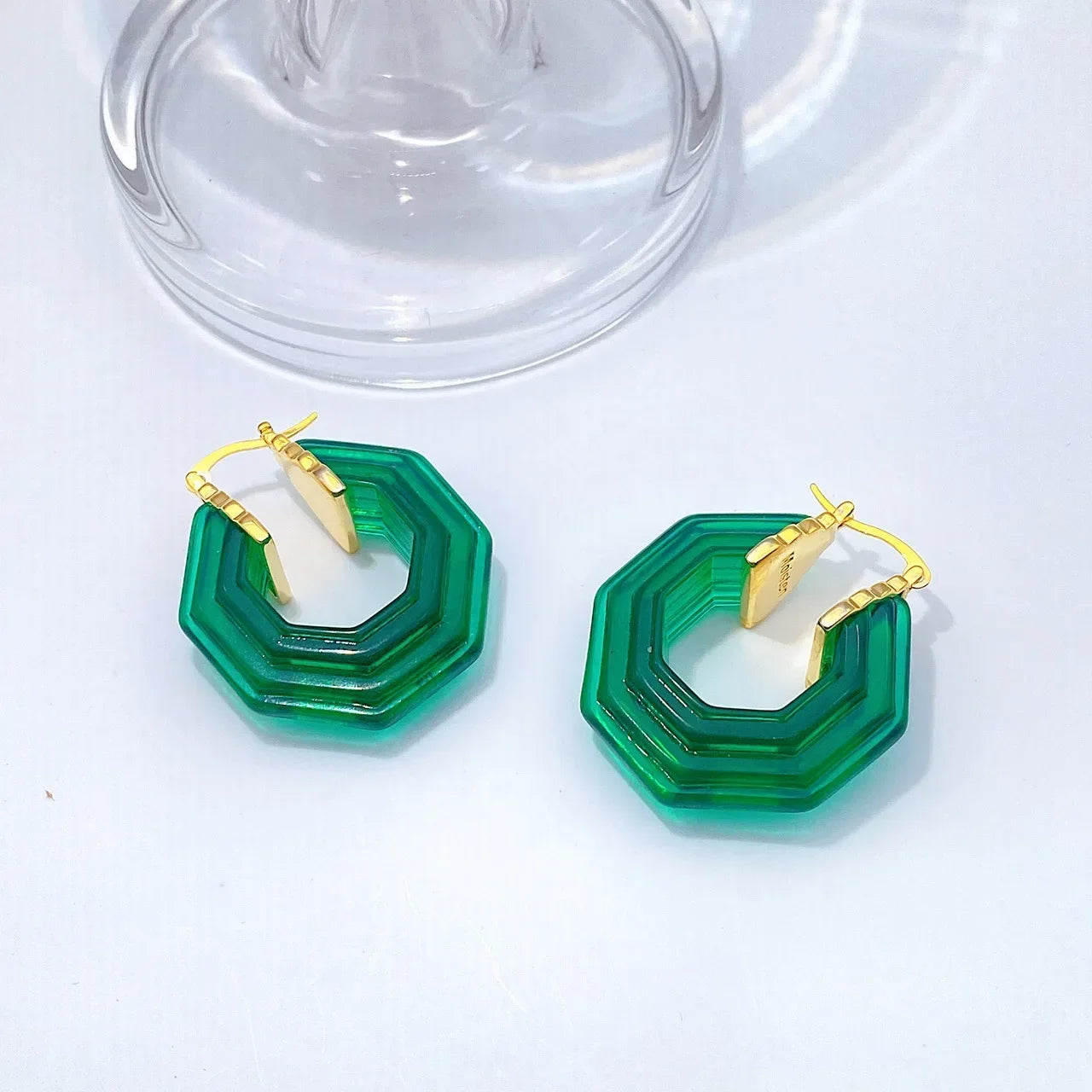 Hot European Runway Famous Designer Brand Geometric Acrylic Transparent Green Earrings Women Jewelry Bijoux Trend Goth Boho