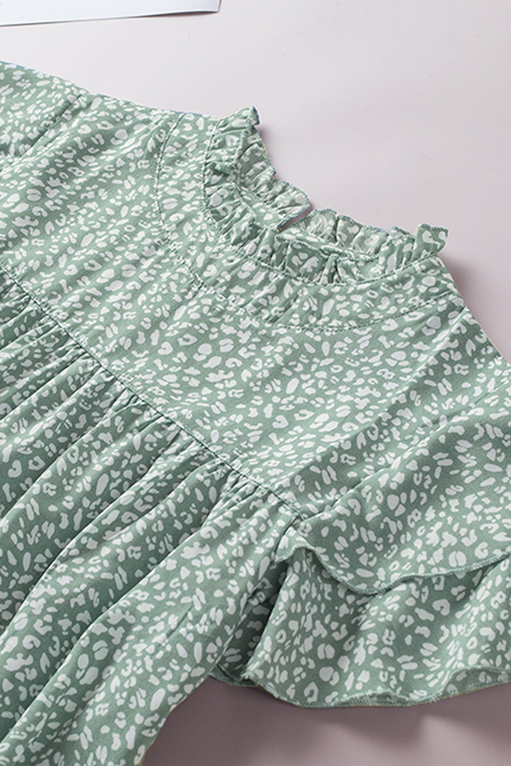 Green Cheetah Spotted Ruffle Top