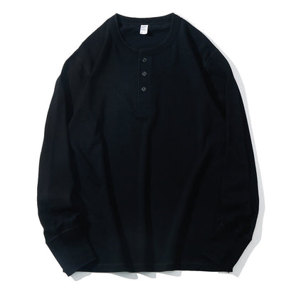 Men's Heavyweight Pure Cotton Henry Collar Long-Sleeve Slim Fit T-Shirt