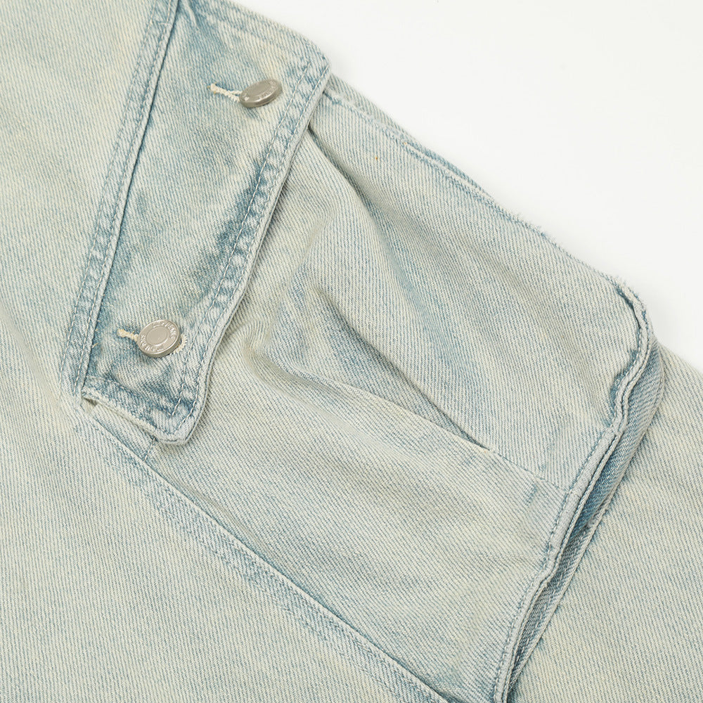 Old washed denim cargo jeans