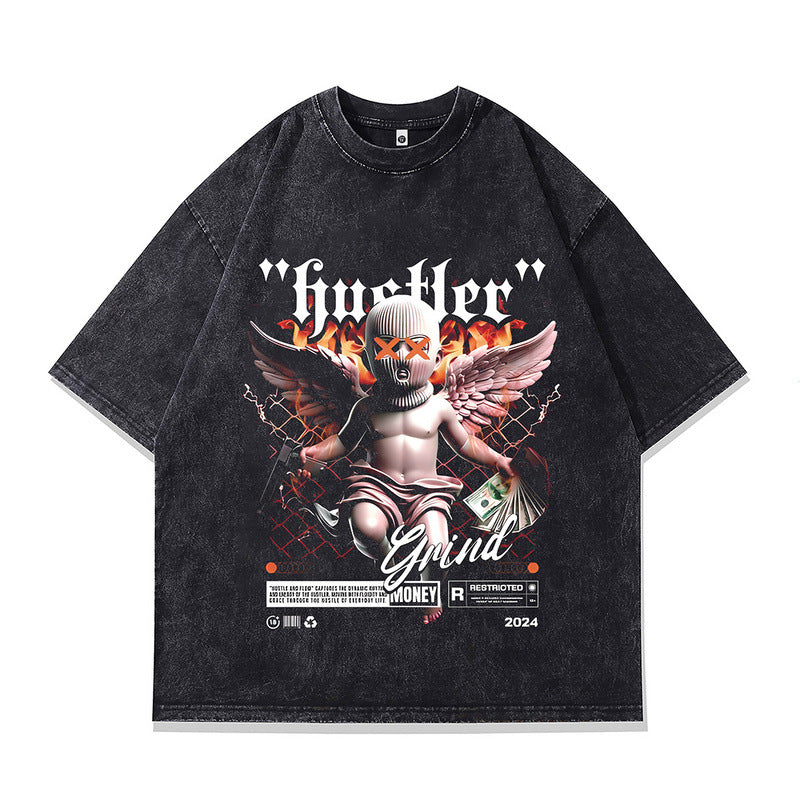 Short-Sleeved T-Shirt Men'sPrinted Loose Pure Cotton Base Top