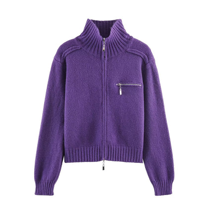 Gebreide vest met hoge hals en ritssluiting casual stijl