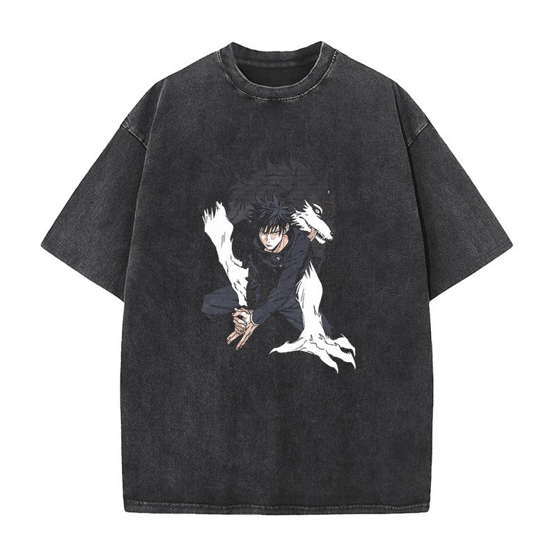 Summer AnimePrinted T-Shirt Cotton Washed Vintage Short Sleeve