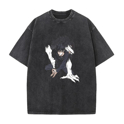 Summer AnimePrinted T-Shirt Cotton Washed Vintage Short Sleeve