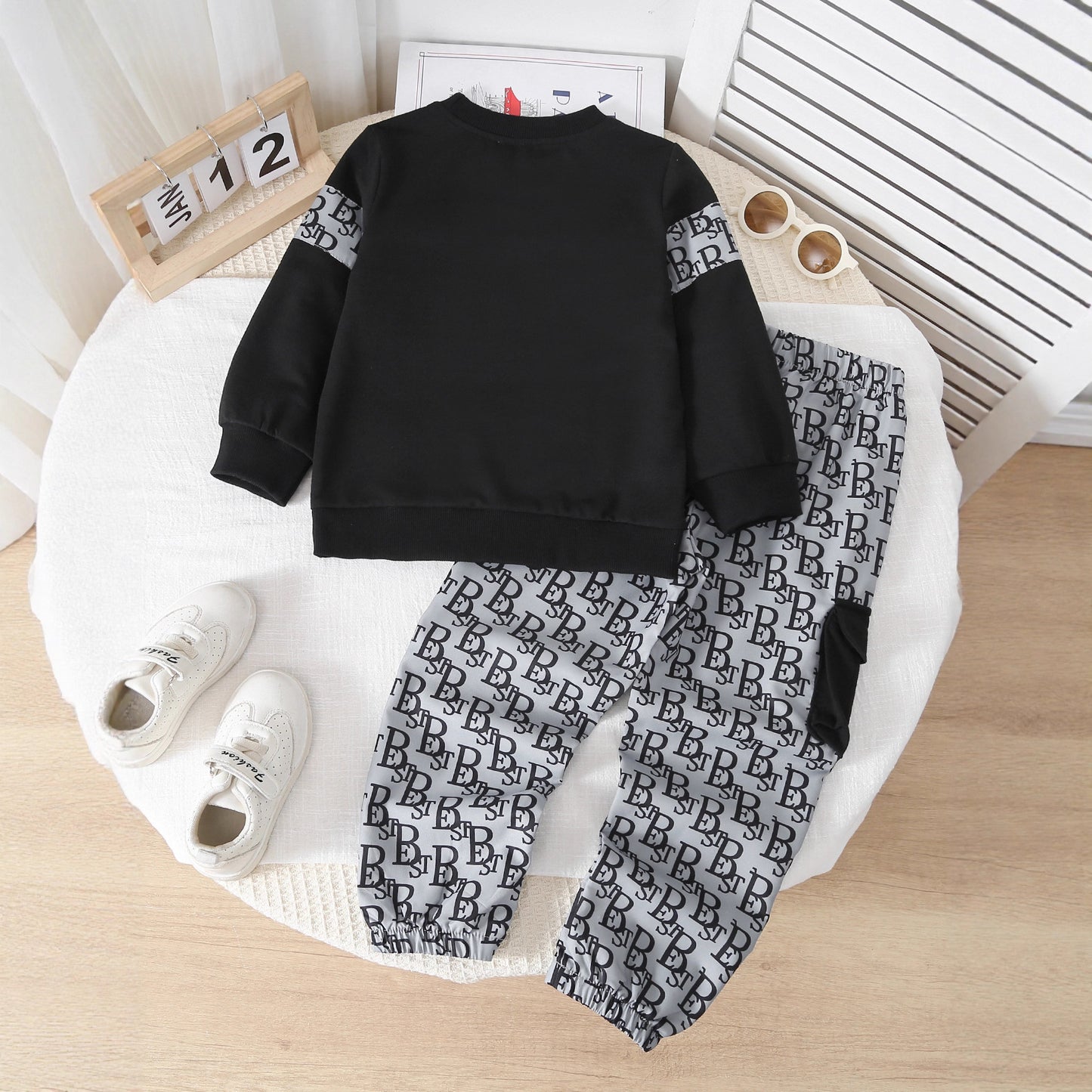 Kids' Letter Print Hoodie Set for Boys, Long Sleeve and Pants