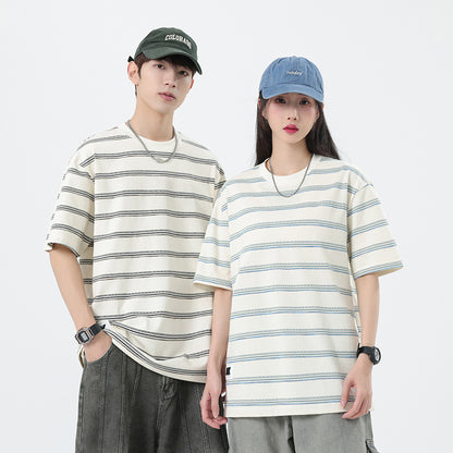 Striped short sleeved loose teenage summer t-shirt