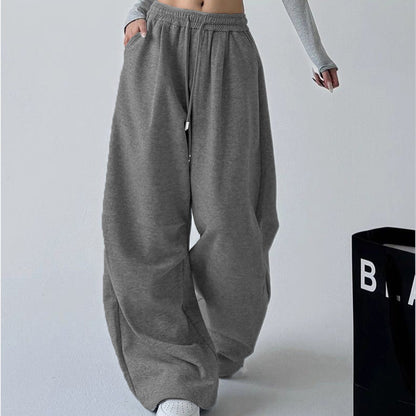 Women's Straight Loose Fleece-Lined Drawstring Casual Pants