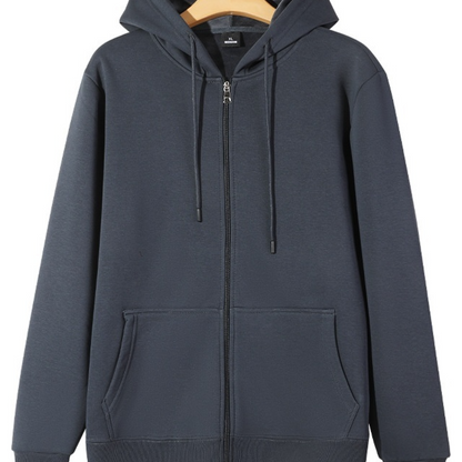 Zip-Up Hooded Cotton Cardigan Sweatshirt