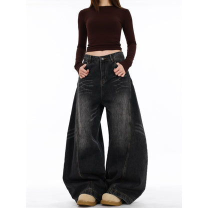 Women's Distressed Relaxed Fit Wide-Leg Denim Jeans